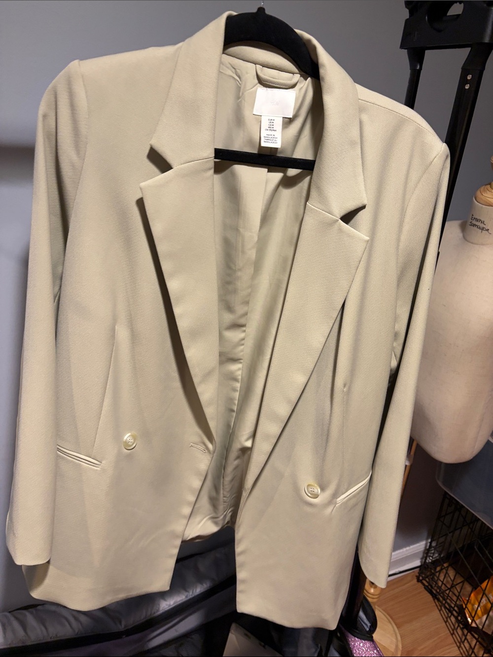 Women’s Light Green Double-Breasted Blazer Jacket H&M Size M
